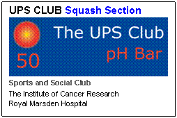 Text Box: UPS CLUB Squash Section
 
Sports and Social Club 
The Institute of Cancer Research
Royal Marsden Hospital
